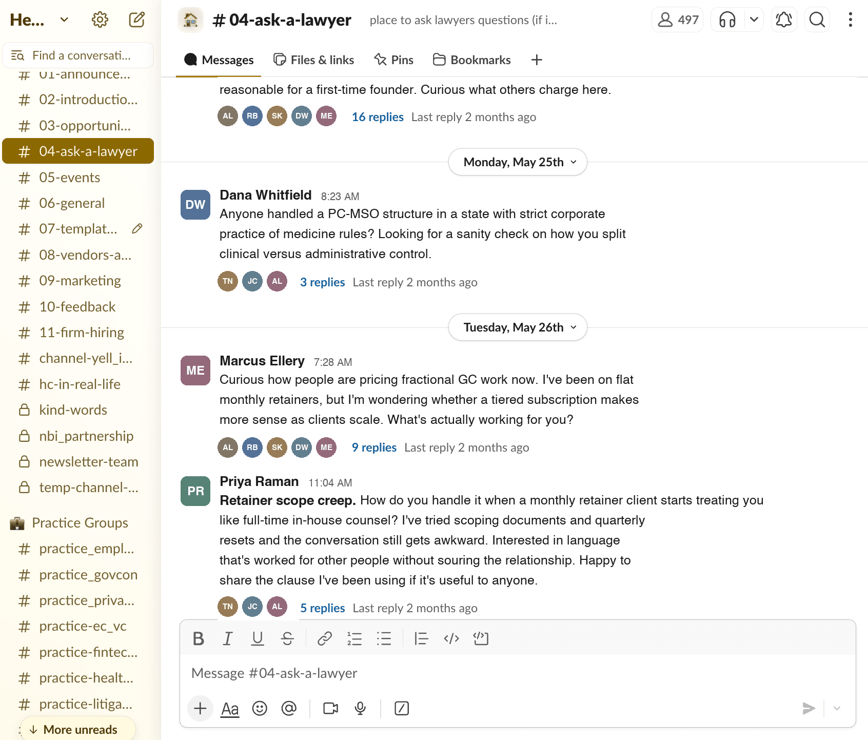 The community Slack screenshot